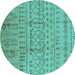 Round Machine Washable Oriental Turquoise Industrial Area Rugs, wshurb1159turq