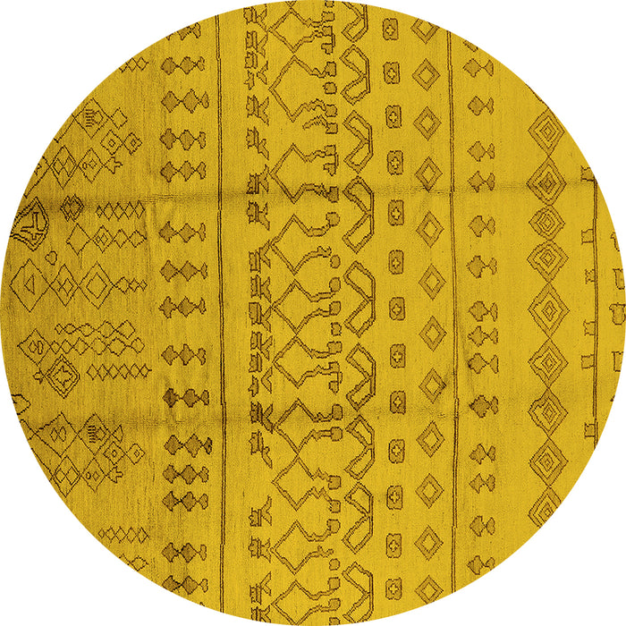 Round Machine Washable Oriental Yellow Industrial Rug, wshurb1159yw