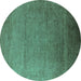 Round Oriental Turquoise Industrial Rug, urb1161turq