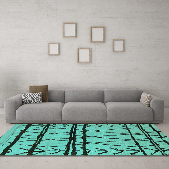 Machine Washable Solid Turquoise Modern Area Rugs in a Living Room,, wshurb1162turq