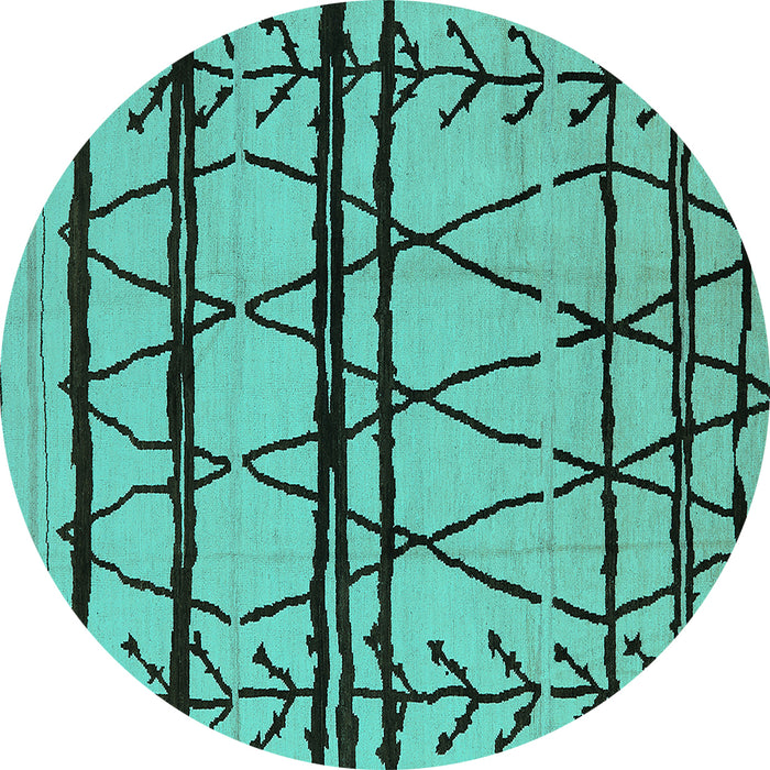 Round Machine Washable Solid Turquoise Modern Area Rugs, wshurb1162turq