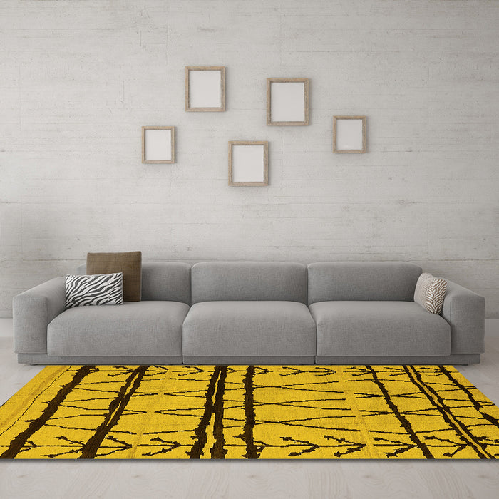 Machine Washable Solid Yellow Modern Rug in a Living Room, wshurb1162yw
