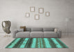 Machine Washable Southwestern Turquoise Country Area Rugs in a Living Room,, wshurb1163turq