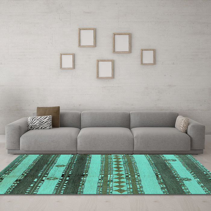 Machine Washable Southwestern Turquoise Country Area Rugs in a Living Room,, wshurb1163turq