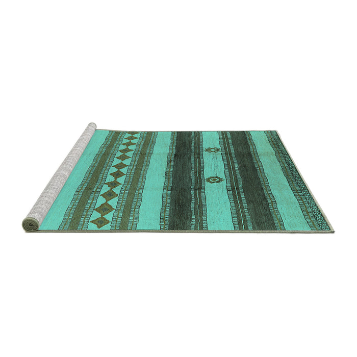 Sideview of Machine Washable Southwestern Turquoise Country Area Rugs, wshurb1163turq