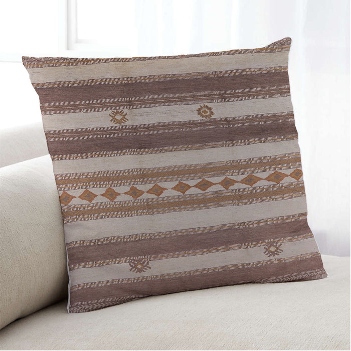 Lifestyle Image of Mid-Century Modern Urban Square Dark Sienna Brown Throw Pillow, 18 inch by 18 inch, pwurb1163