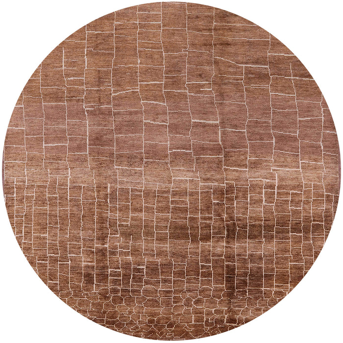 Round Machine Washable Industrial Modern Mahogany Brown Rug, wshurb1164