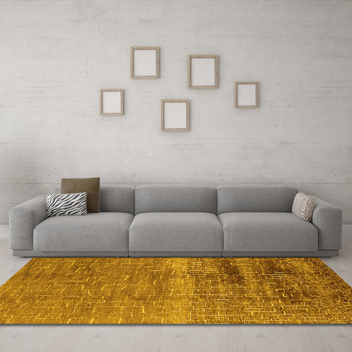 Machine Washable Solid Yellow Modern Rug in a Living Room, wshurb1164yw