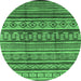 Round Machine Washable Oriental Emerald Green Industrial Area Rugs, wshurb1165emgrn