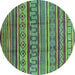 Round Oriental Turquoise Industrial Rug, urb1165turq