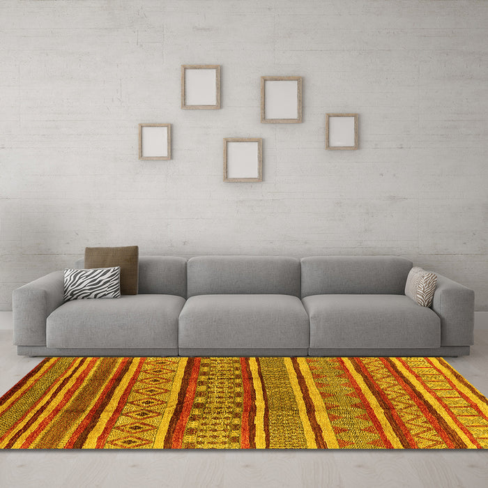 Machine Washable Oriental Yellow Industrial Rug in a Living Room, wshurb1165yw