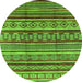 Round Machine Washable Oriental Green Industrial Area Rugs, wshurb1165grn