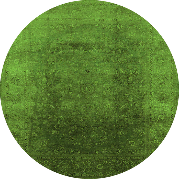 Round Machine Washable Oriental Green Industrial Area Rugs, wshurb1166grn