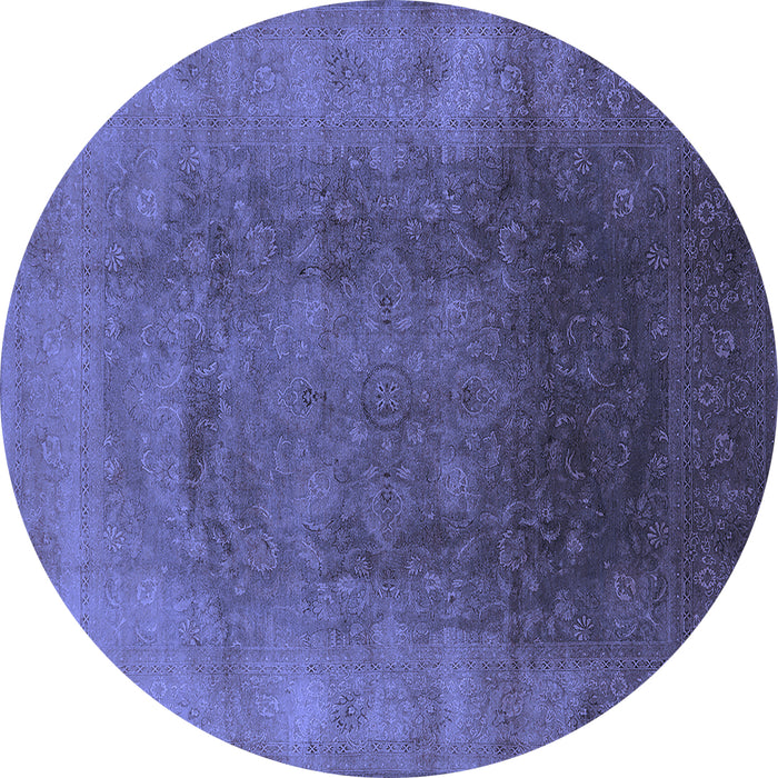 Round Machine Washable Oriental Blue Industrial Rug, wshurb1166blu