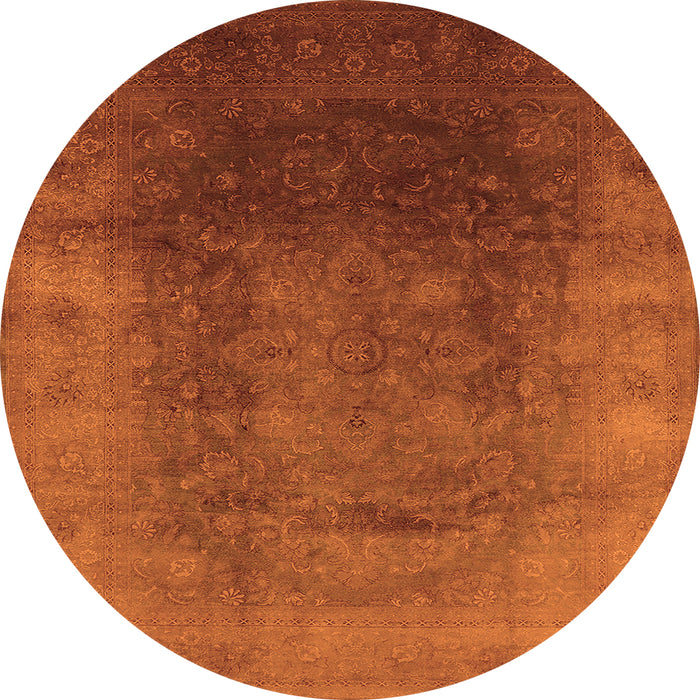 Round Machine Washable Oriental Orange Industrial Area Rugs, wshurb1166org