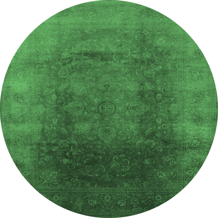 Round Oriental Emerald Green Industrial Rug, urb1166emgrn