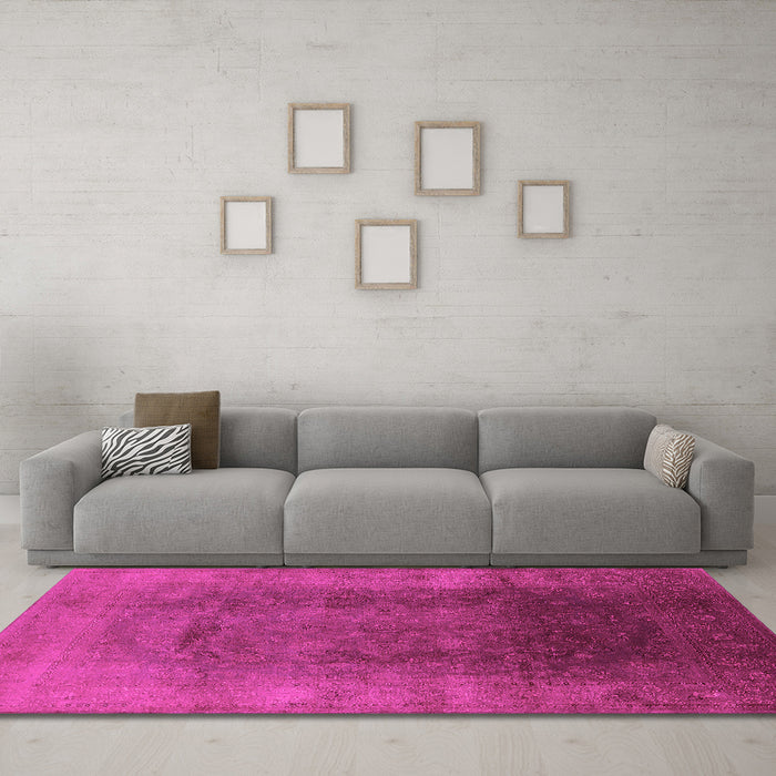 Machine Washable Oriental Pink Industrial Rug in a Living Room, wshurb1166pnk