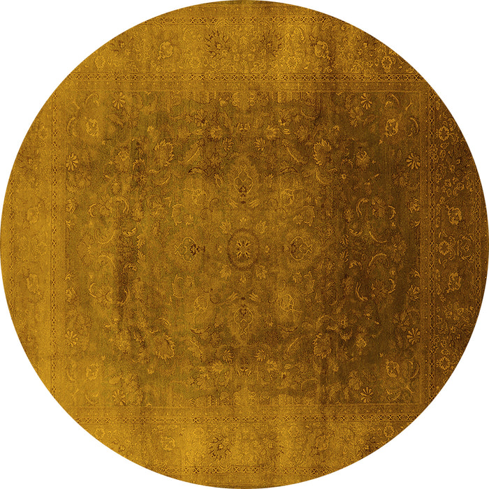 Round Oriental Yellow Industrial Rug, urb1166yw