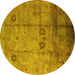 Round Machine Washable Oriental Yellow Industrial Rug, wshurb1167yw