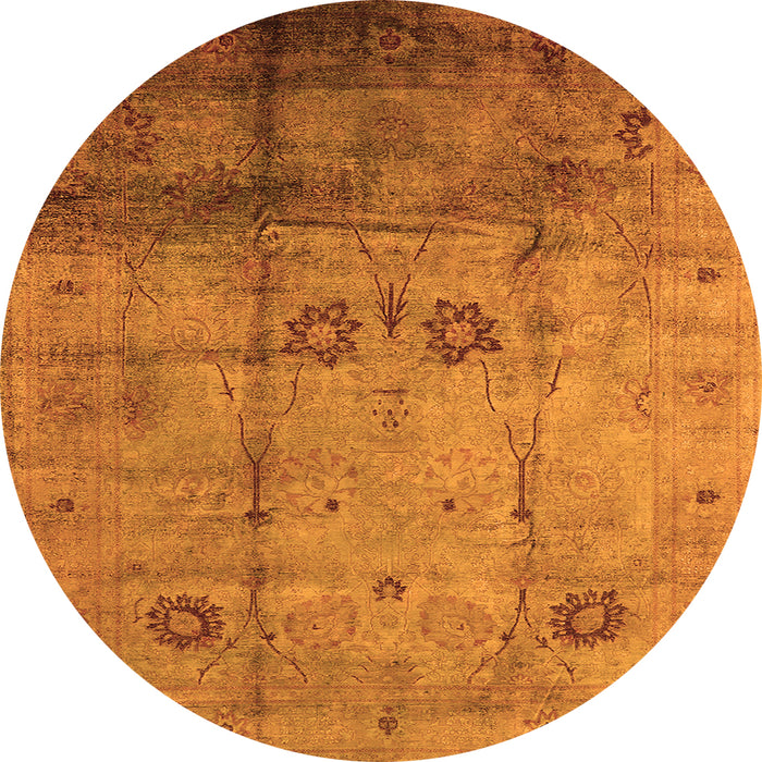 Round Machine Washable Oriental Orange Industrial Area Rugs, wshurb1167org