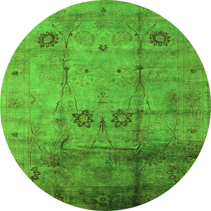 Round Machine Washable Oriental Green Industrial Area Rugs, wshurb1167grn