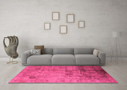 Machine Washable Oriental Pink Industrial Rug in a Living Room, wshurb1167pnk