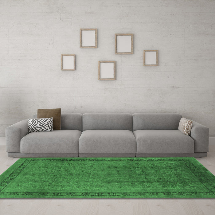 Machine Washable Persian Emerald Green Bohemian Area Rugs in a Living Room,, wshurb1168emgrn