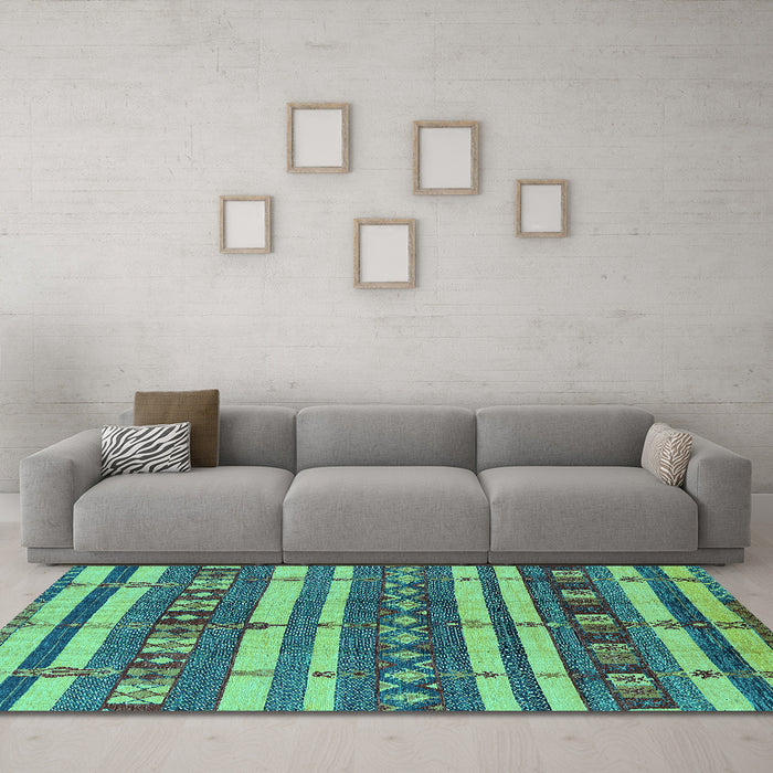 Machine Washable Oriental Turquoise Industrial Area Rugs in a Living Room,, wshurb1169turq