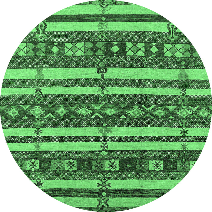 Round Machine Washable Oriental Emerald Green Industrial Area Rugs, wshurb1169emgrn