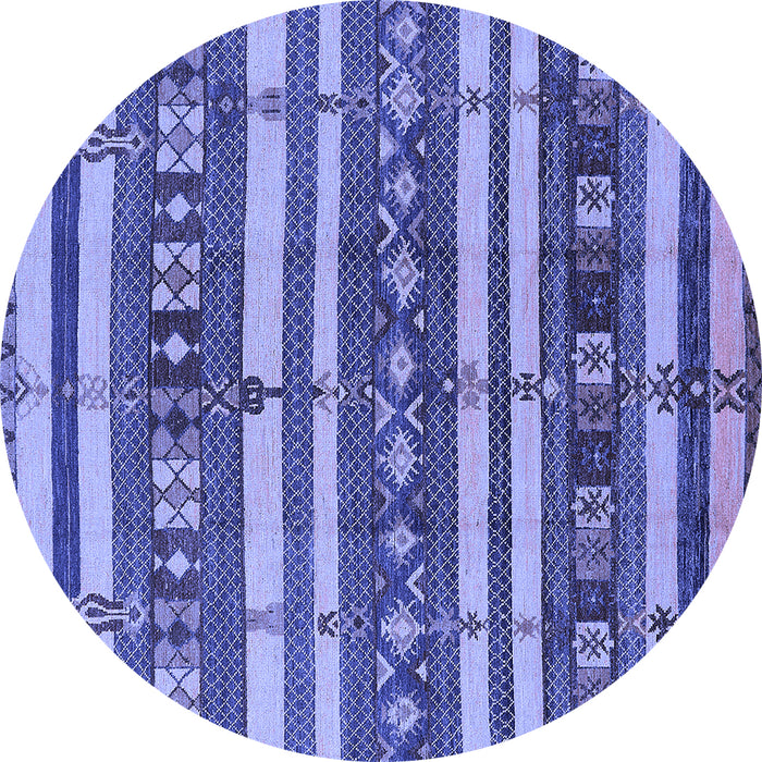 Round Machine Washable Oriental Blue Industrial Rug, wshurb1169blu