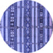 Round Machine Washable Oriental Blue Industrial Rug, wshurb1169blu