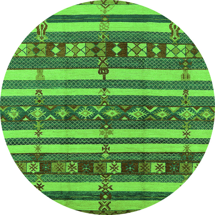 Round Machine Washable Oriental Green Industrial Area Rugs, wshurb1169grn