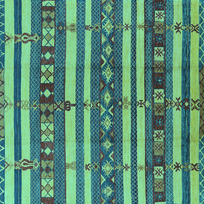 Square Machine Washable Oriental Turquoise Industrial Area Rugs, wshurb1169turq