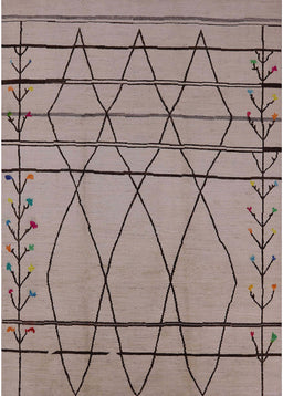 Mid-Century Modern Khaki Rose Pink Oriental Rug, urb1170