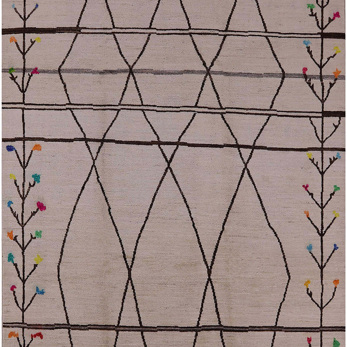 Mid-Century Modern Khaki Rose Pink Oriental Rug, urb1170