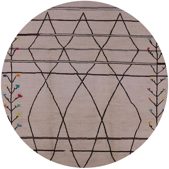 Round Machine Washable Industrial Modern Khaki Rose Pink Rug, wshurb1170