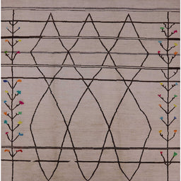 Square Mid-Century Modern Khaki Rose Pink Oriental Rug, urb1170