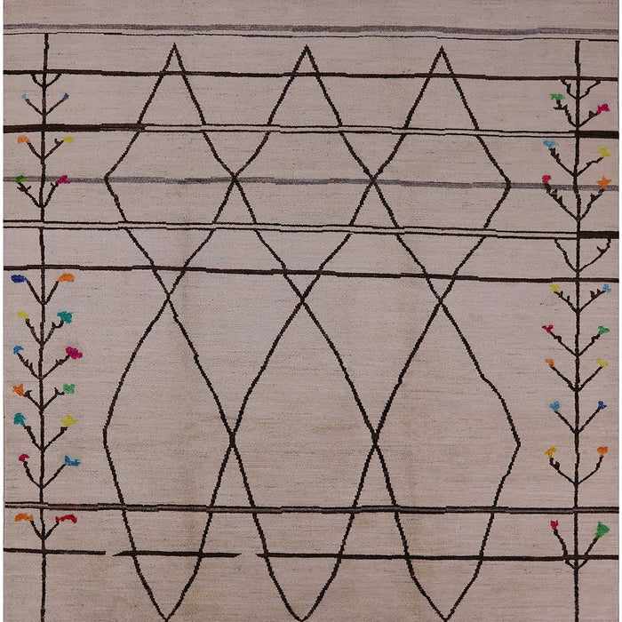 Square Mid-Century Modern Khaki Rose Pink Oriental Rug, urb1170