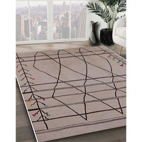 Mid-Century Modern Khaki Rose Pink Oriental Rug, urb1170