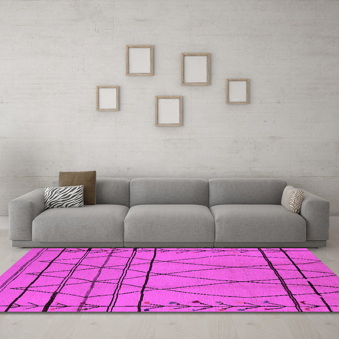 Machine Washable Oriental Pink Industrial Rug in a Living Room, wshurb1170pnk