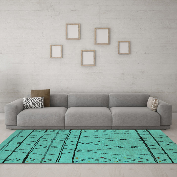 Machine Washable Oriental Turquoise Industrial Area Rugs in a Living Room,, wshurb1170turq