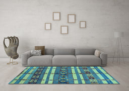 Machine Washable Oriental Light Blue Industrial Rug in a Living Room, wshurb1171lblu