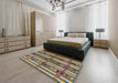 Mid-Century Modern Plum Purple Oriental Rug in a Bedroom, urb1171