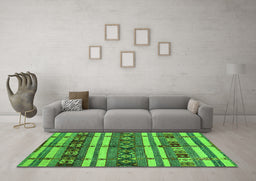 Machine Washable Oriental Green Industrial Area Rugs in a Living Room,, wshurb1171grn