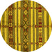 Round Machine Washable Oriental Yellow Industrial Rug, wshurb1171yw