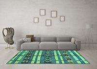 Machine Washable Oriental Turquoise Industrial Rug, wshurb1171turq