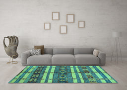 Machine Washable Oriental Turquoise Industrial Area Rugs in a Living Room,, wshurb1171turq