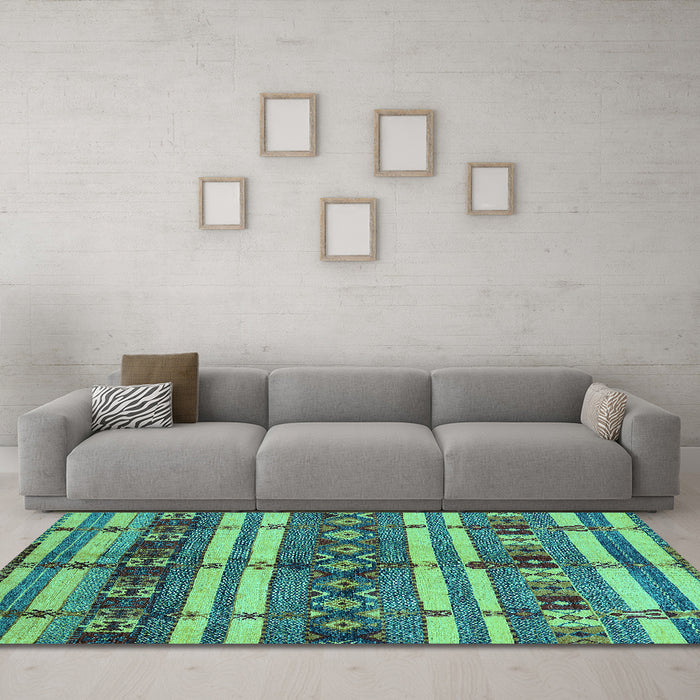 Machine Washable Oriental Turquoise Industrial Area Rugs in a Living Room,, wshurb1171turq