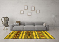 Machine Washable Oriental Yellow Industrial Rug, wshurb1171yw