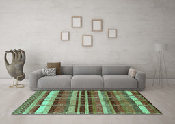 Machine Washable Oriental Turquoise Industrial Area Rugs in a Living Room,, wshurb1172turq